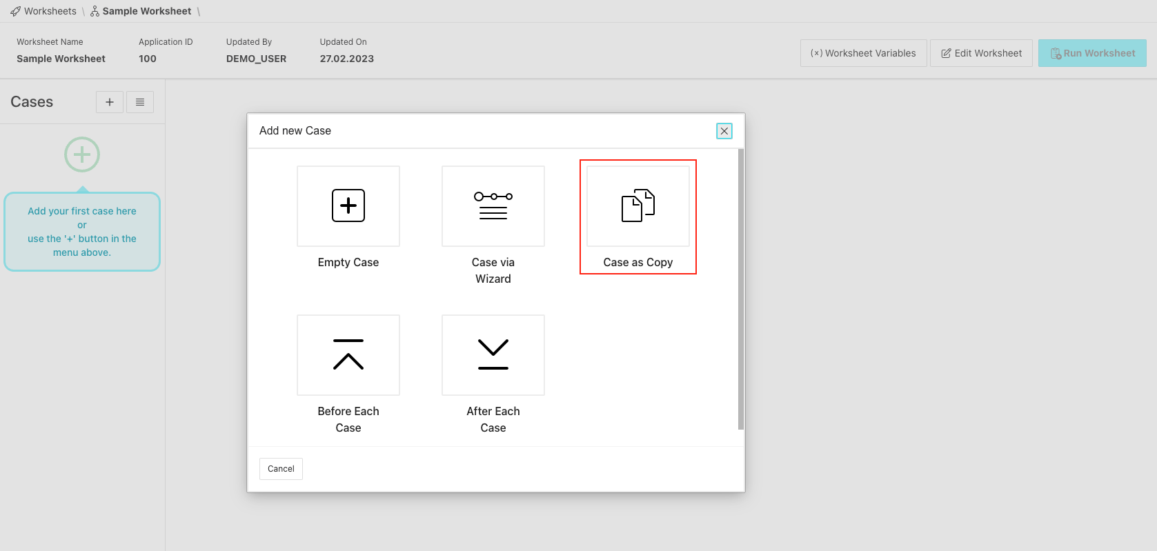 Trigger add case as copy dialog