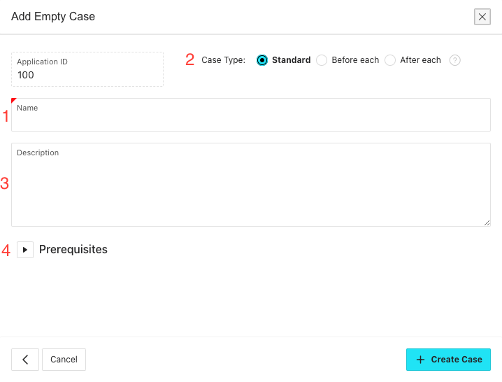Add case dialog, case details
