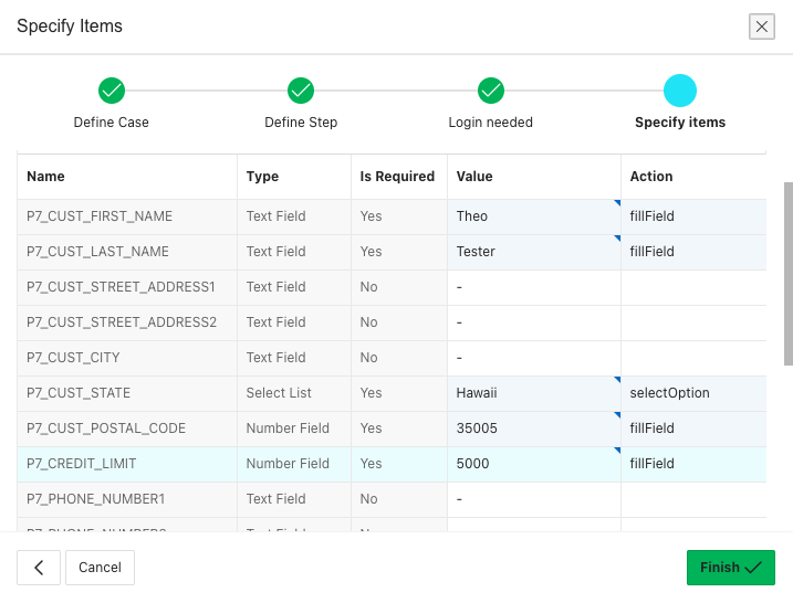 Enter values and actions for non-buttons