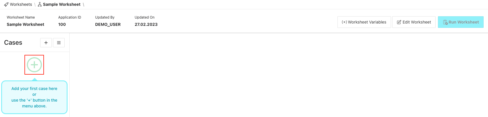 Add empty Test Case to empty worksheet