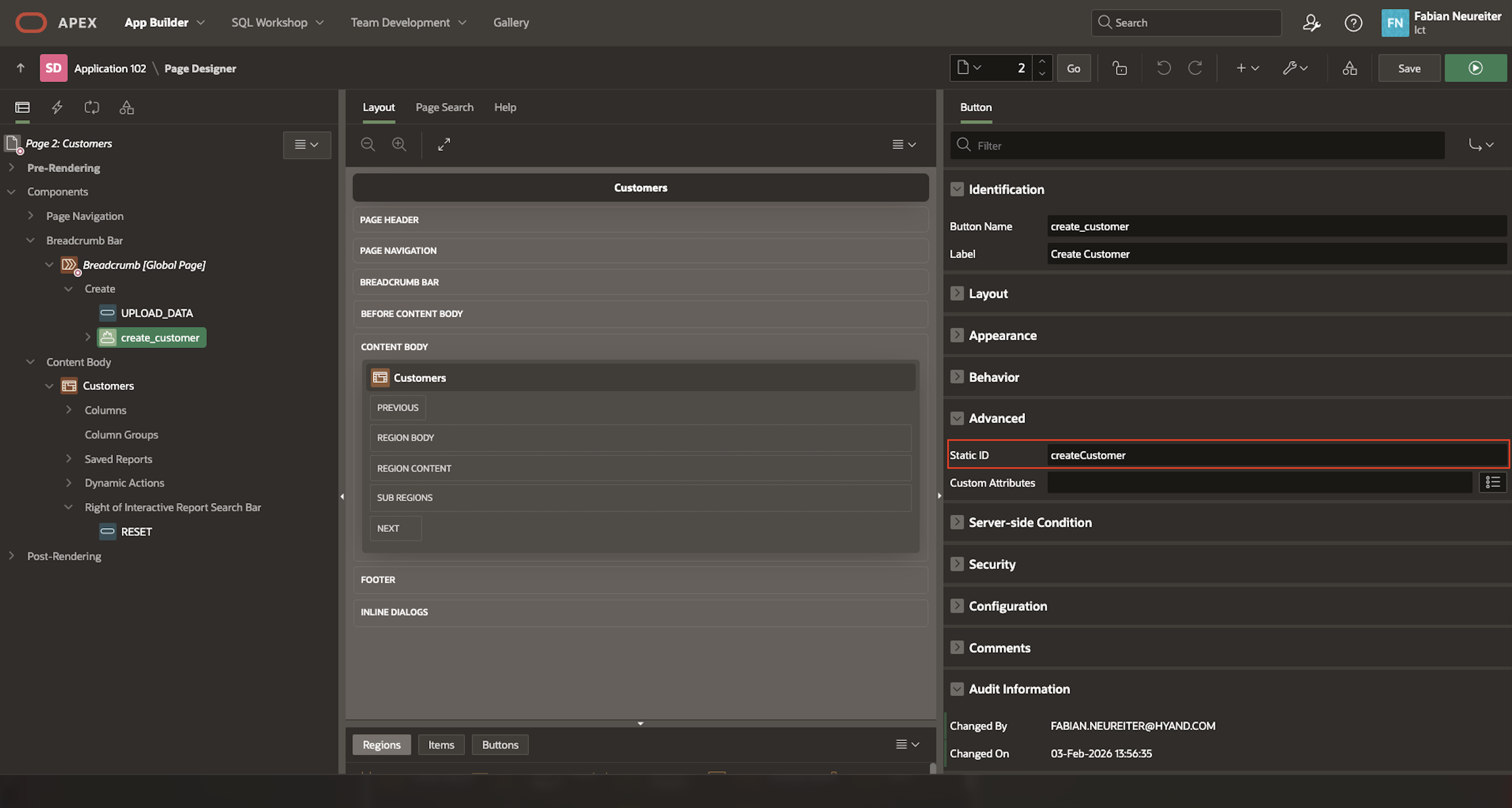 APEX App Builder Static ID for Button