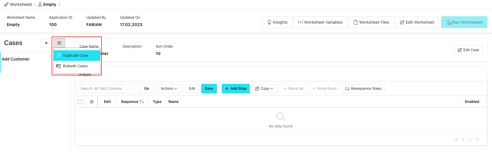 Duplicate Test Case via menu